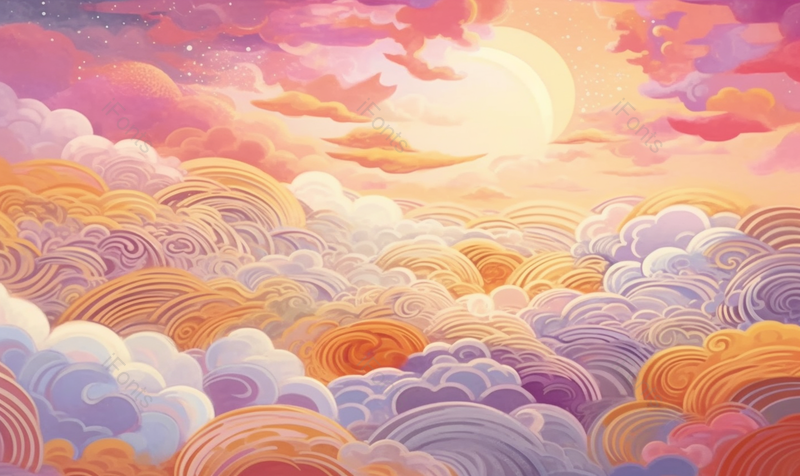 古风唯美太阳光线透过云朵云层渐变色祥云云纹插画,插画/手绘图,插画/手绘图库,插画/手绘图下载,插画/手绘